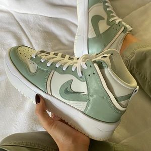 NEW Womens Nike Dunk High Up Size 7 Custom Painted Green and White Sneakers